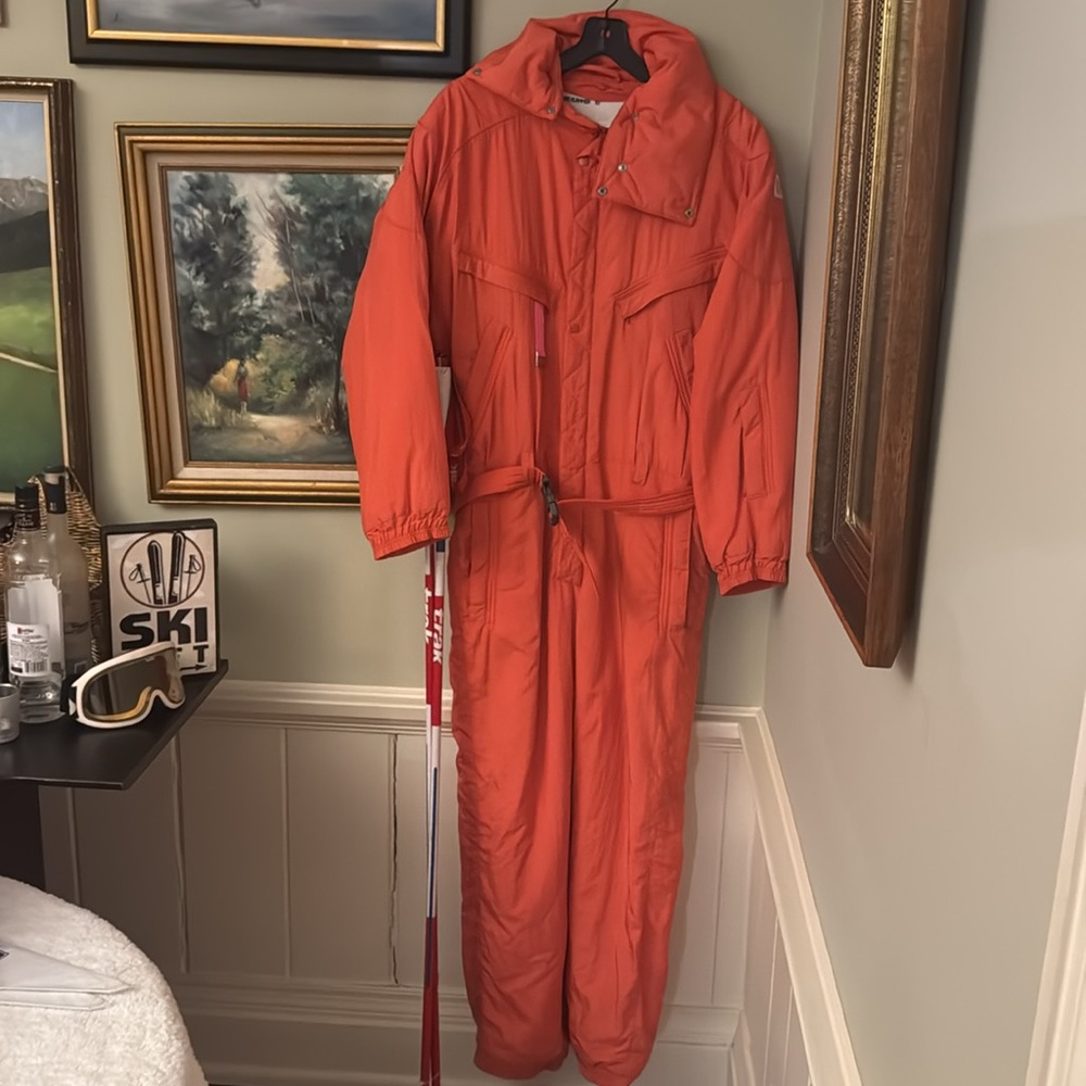 1980s 90s Ski Suit One Piece Snowsuit Franz Klammer Orange Large Men’s M 40 Snow